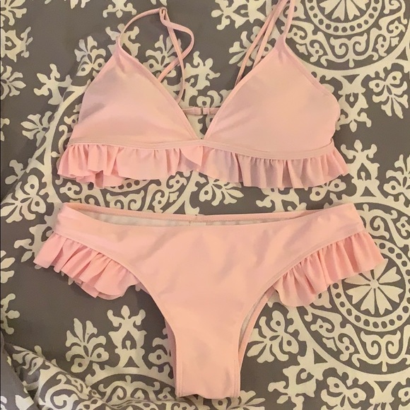 ruffle padded plunge bikini set